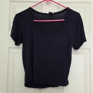 Navy Blue Scoop Neck Crop Top